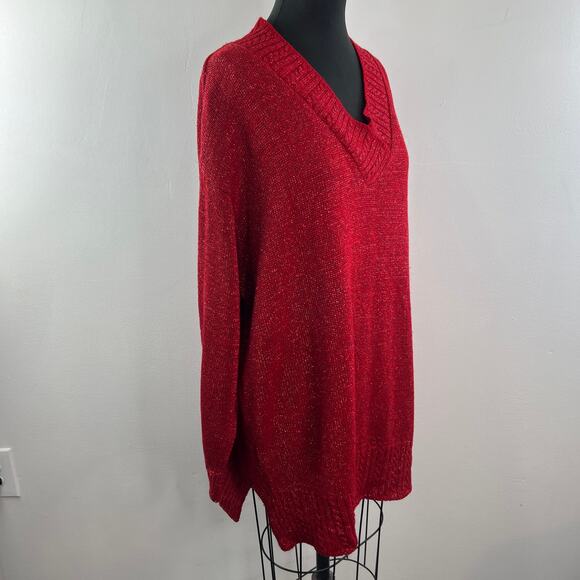 Vintage DVF Diane von Furstenberg Red Metallic Sweater V-Neck Pullover Size 3X - Picture 5 of 10